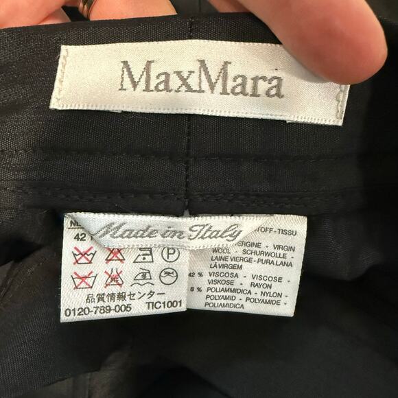 Max Mara Women's Trouser Pants Pleat Front High Rise Black Wool Made in Italy 12 - Picture 7 of 9